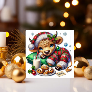 Cozy Christmas Highland Cow in Festive Pajamas Holiday Card