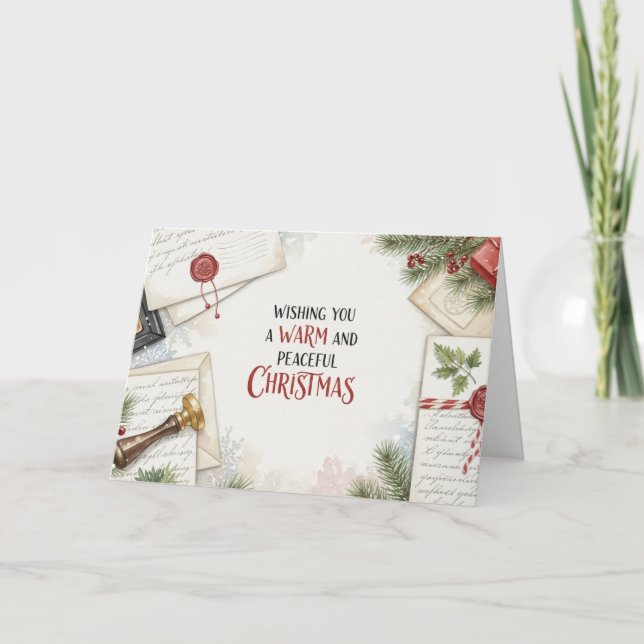 Cozy Christmas Letter Desk Watercolor Card (Front)