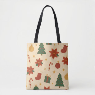 Cozy Christmas Pattern with Gifts and Trees Tote Bag
