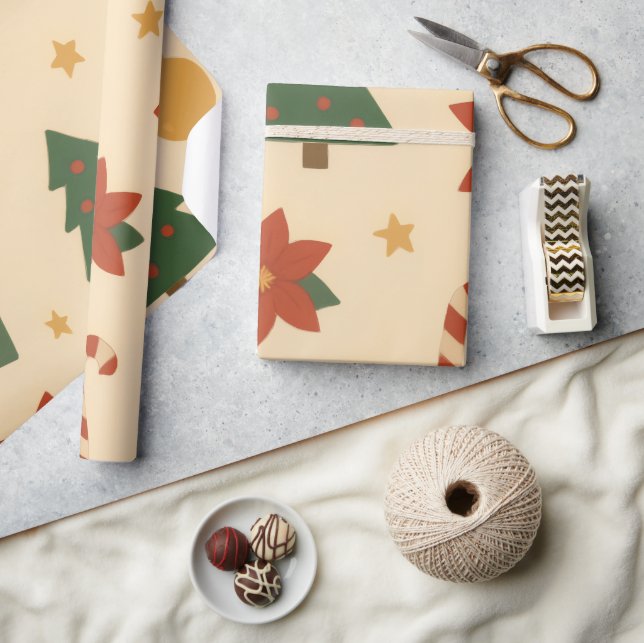 Cozy Christmas Pattern with Gifts and Trees Wrapping Paper (Crafts)
