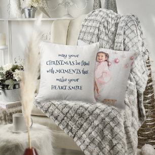 Cozy Christmas Quote Photo Navy White Cushion