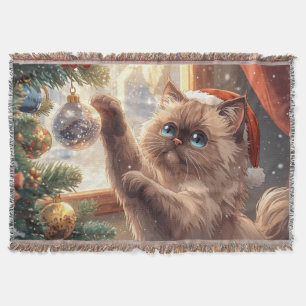 “Cozy Christmas Ragdoll Cat” Cute Ragdoll Cat Throw Blanket