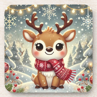 Cozy Christmas Reindeer in a Winter Wonderland Coaster