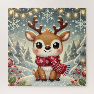 Cozy Christmas Reindeer in a Winter Wonderland Jigsaw Puzzle