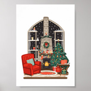 Cozy Christmas Room Scene – Warm Holiday Poster