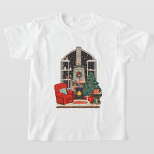 Cozy Christmas Room Scene – Warm Holiday T-Shirt