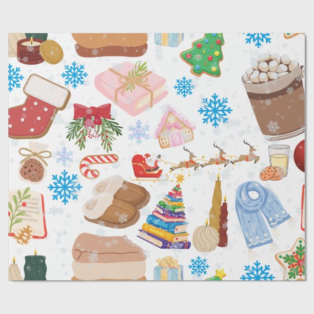 Cozy Christmas Seamless Pattern – Cute Holiday Cat Wrapping Paper (Flat)