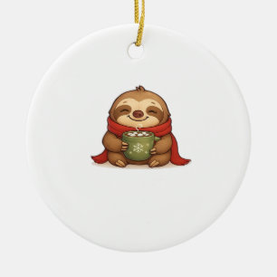 Cozy Christmas Sloth with Hot Chocolate � Cute Win Ceramic Ornament