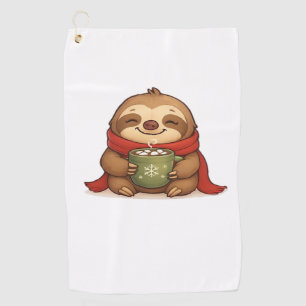 Cozy Christmas Sloth with Hot Chocolate – Cute Win Golf Towel