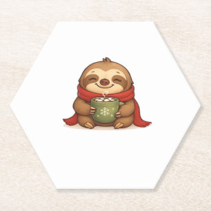 Cozy Christmas Sloth with Hot Chocolate � Cute Win Paper Coaster