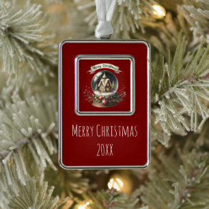 Cozy Christmas Snow Globe Cottage Scene Silver Plated Framed Ornament