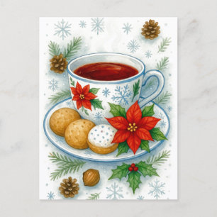 Cozy Christmas Tea & Cookies Holiday Postcard