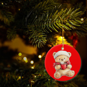 Cozy Christmas Teddy Bear Personlised Ceramic Ornament