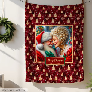 Cozy Christmas Throw Blanket Burgundy Gold Santa