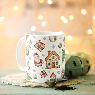 Cozy Christmas Tree Gingerbread House Santa Claus Coffee Mug