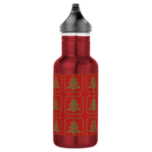 Cozy Christmas tree ugly sweater checkered pattern 532 Ml Water Bottle