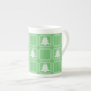 Cozy Christmas tree ugly sweater checkered pattern Bone China Mug