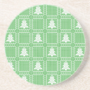 Cozy Christmas tree ugly sweater checkered pattern Coaster