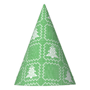 Cozy Christmas tree ugly sweater checkered pattern Party Hat