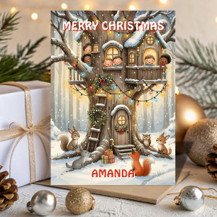 Cozy Christmas Treehouse Kids Card