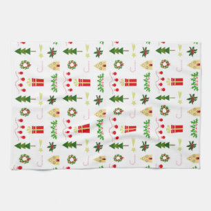 Cozy Christmas Village Pattern Tea Towel