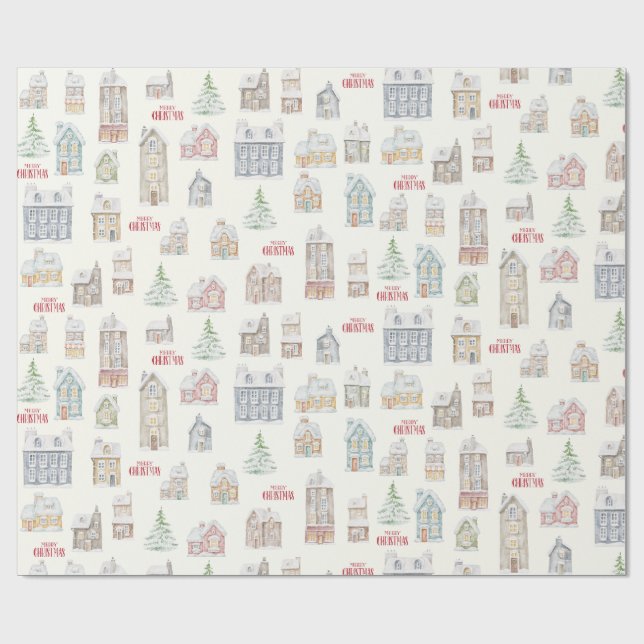 Cozy Christmas Winter Homes Wrapping Paper (Flat)