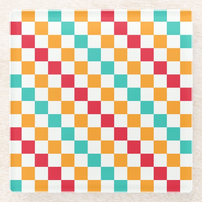 Cozy classroom diagonal checkerboard pattern glass coaster (Front)