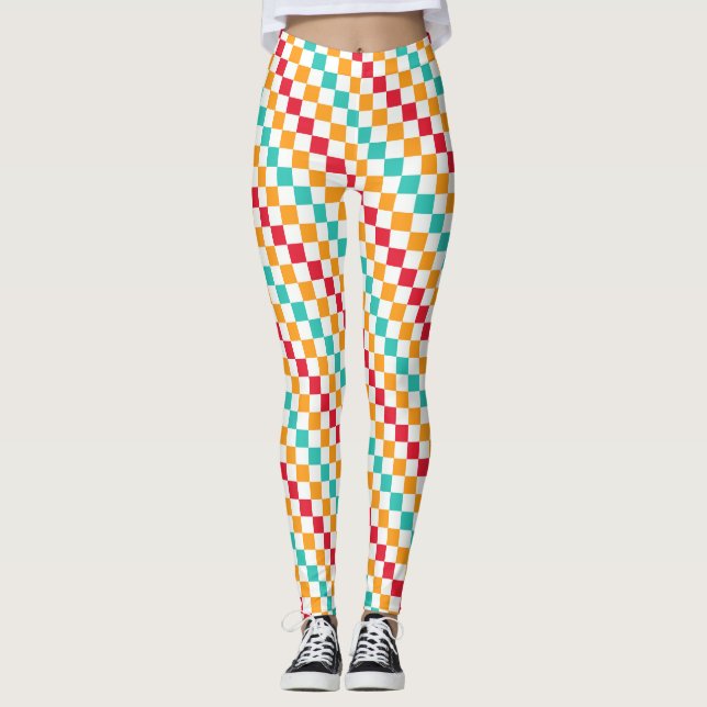 Cozy classroom diagonal checkerboard pattern leggings (Front)