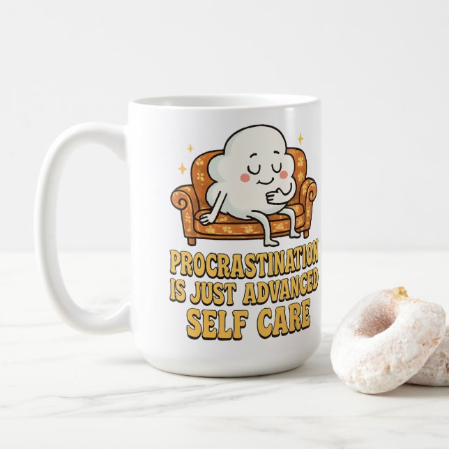 Cozy Cloud Lounge Humor Graphic Coffee Mug (With Donut)