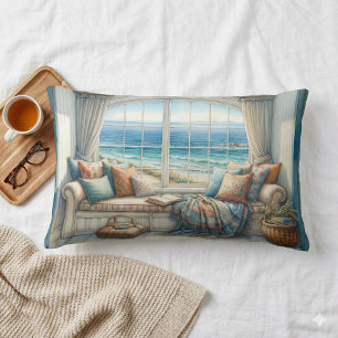 Cozy Coastal Window Seat Cottagecore Lumbar Cushion
