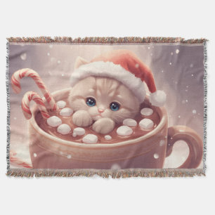 “Cozy Cocoa Kitty" Cute Christmas Cat Throw Blanket