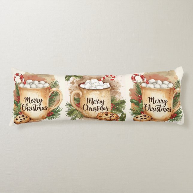 Cozy cocoa merry Christmas holly cookie warm  Body Cushion (Front)