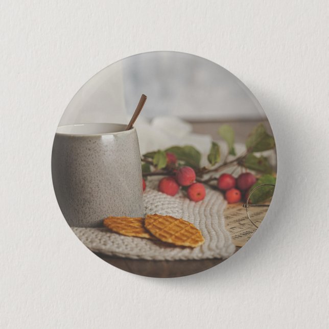 Cozy Coffee and Biscuits Morning Aesthetic Button (Front)
