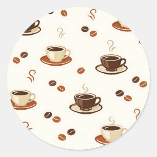 Cozy Coffee Cups Seamless Pattern Classic Round Sticker