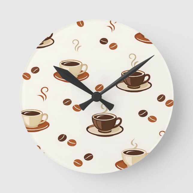 Cozy Coffee Cups Seamless Pattern Round Clock (Front)