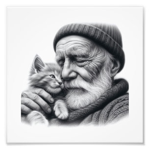 Cozy Companions Elderly Man and Kitten Wall Art