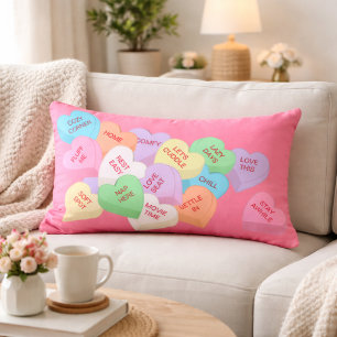 Cozy Conversation Hearts Pastel Blush Pink Lumbar Cushion
