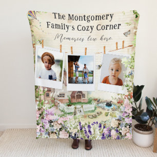 Cozy Corner Floral Garden Family Photo Fleece Blanket