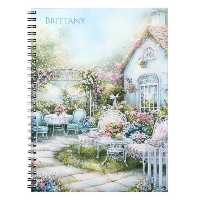 Cozy Cottage Blue Florals Blue Patio | Notebook (Front)