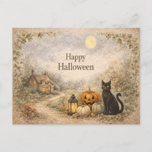 Cozy Cottage Vintage Halloween Holiday Postcard