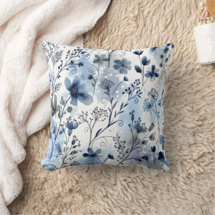 Cozy Cottagecore Blue Gray Floral Pattern Cushion