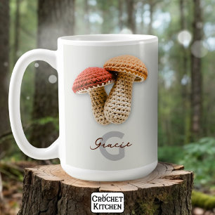 Cozy Cottagecore Crochet Mushroom Monogram Name  Coffee Mug