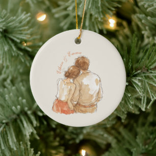 Cozy Couple Watercolor Terracotta Ornament