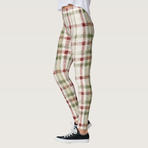 Cozy Cream Green Red Stripes Leggings