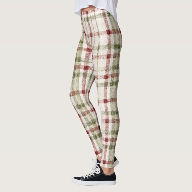 Cozy Cream Green Red Stripes Leggings (Left)