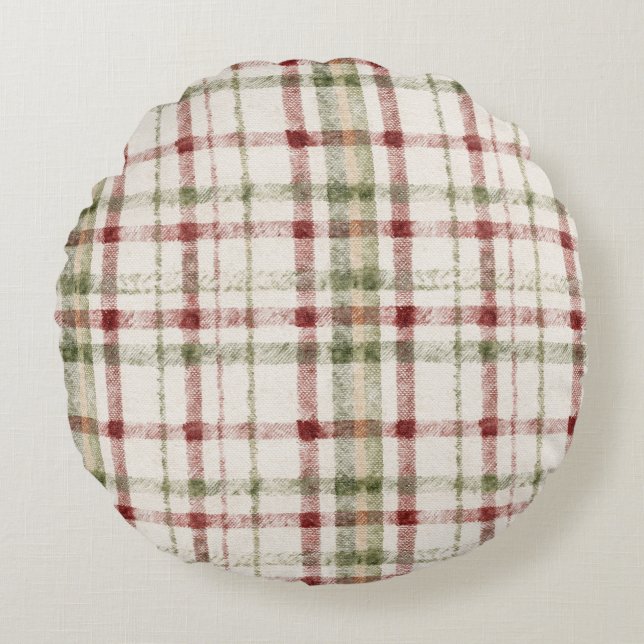 Cozy Cream Green Red Stripes Round Cushion (Front)