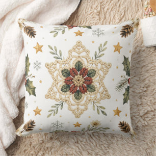 Cozy Crochet Snowflake Holly Scandinavian Christma Cushion