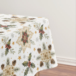 Cozy Crochet Snowflake Holly Scandinavian Christma Tablecloth