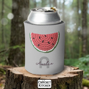 Cozy Crochet Watermelon Fruit Aesthetic Monogram Can Cooler