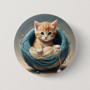 "Cozy Cuddles: The Kitten's Wooly Retreat" 6 Cm Round Badge